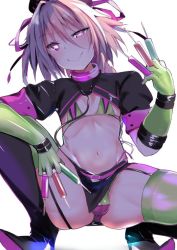 Rule 34 | 1boy, astolfo (fate), between fingers, bikini, boots, bulge, cosplay, fate/apocrypha, fate/grand order, fate (series), florence nightingale (fate), florence nightingale (trick or treatment) (fate), florence nightingale (trick or treatment) (fate) (cosplay), garter straps, gloves, green bikini, green thighhighs, hair intakes, hair ribbon, heart, heart-shaped pupils, high heel boots, high heels, holding, looking at viewer, male focus, miniskirt, multicolored hair, official alternate costume, p answer, pink eyes, pink hair, ribbon, short sleeves, shrug (clothing), skirt, solo, squatting, streaked hair, swimsuit, symbol-shaped pupils, syringe, thigh boots, thighhighs, trap