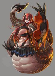 Rule 34 | 00s, 1girl, abs, belt, blade, blue tongue, breasts, cerastes, chain, claws, cleavage cutout, clothing cutout, collar, colored tongue, commentary request, fangs, horns, huge breasts, lamia, leash, long hair, looking at viewer, mechanical arms, midriff, mikoyan, monster girl, muscular, muscular female, original, rattlesnake, red hair, scales, single mechanical arm, skirt, slit pupils, solo, taimanin (series), taimanin asagi, taimanin asagi kessen arena, toned, underboob, yellow eyes