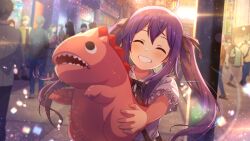 Rule 34 | building, closed eyes, faceless, game cg, grin, idolmaster, idolmaster million live!, idolmaster million live! theater days, mochizuki anna, official art, purple hair, smile, stuffed toy, twintails