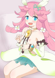 Rule 34 | blue eyes, breasts, cygames, dragalia lost, fang, highres, looking at viewer, nintendo, nipples, notte (dragalia lost), pink hair, small breasts, smile