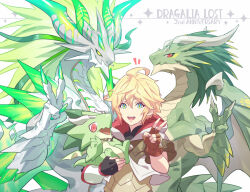 Rule 34 | 4boys, animal, anniversary, blonde hair, capelet, claws, commentary request, copyright name, dragalia lost, dragon, dragon horns, dragon tail, dragon wings, euden, fingerless gloves, gloves, green eyes, holding, holding animal, hood, hooded capelet, horns, looking at viewer, male focus, midgardsormr (dragalia lost), midgardsormr zero (dragalia lost), mini mids (dragalia lost), multiple boys, notice lines, open mouth, red eyes, tail, v, wings, yanagawa eri
