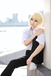 Rule 34 | amamiya laiko, blonde hair, cosplay, highres, higurashi no naku koro ni, houjou satoshi, photo (medium), school uniform, serafuku