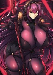 Rule 34 | 1girl, breasts, fate/grand order, fate (series), haganef, highres, huge breasts, red hair, scathach (fate), smile, solo