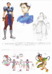 Rule 34 | 1girl, absurdres, alternate costume, boots, bracelet, breasts, brown eyes, brown hair, bun cover, capcom, china dress, chinese clothes, chun-li, clogs, concept art, cross-laced footwear, double bun, dress, earrings, eyeshadow, highres, ikeno daigo, jewelry, lace-up boots, makeup, official art, pantyhose, pelvic curtain, sash, short hair, spiked bracelet, spikes, street fighter, street fighter iv (series), translation request
