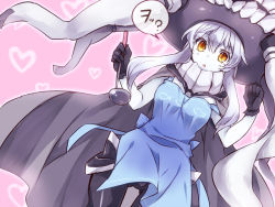 Rule 34 | 10s, 1girl, abyssal ship, apron, black gloves, blush, bodysuit, breasts, cape, gloves, kantai collection, ladle, large breasts, long hair, looking at viewer, maruki (punchiki), pale skin, silver hair, solo, wo-class aircraft carrier, yellow eyes