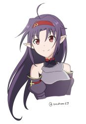 Rule 34 | ahoge, anime coloring, armor, black hair, blush, chiem, closed mouth, hair ornament, highres, long hair, pointy ears, red eyes, smile, solo, sword art online, yuuki (sao)