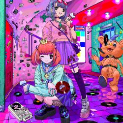 Rule 34 | 2girls, ace akira, hello kitty, kuromi, multiple girls, orange hair, purple hair, sanrio, tagme, vinyl