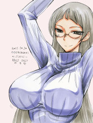 Rule 34 | 1girl, breasts, glasses, huge breasts, kikuta, long hair, original, silver hair, smile, solo