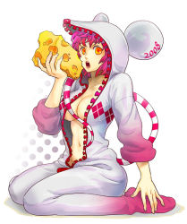 Rule 34 | 1girl, animal ears, breasts, cheese, cleavage, food, koaki, large breasts, mouse ears, original, sleeves pushed up, solo, unzipped