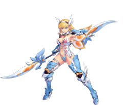 Rule 34 | 1girl, armor, armored boots, bikini armor, blonde hair, blue eyes, boots, breasts, cynthia (sennen sensou aigis), full body, gloves, head wings, high heels, holding, holding weapon, legs apart, looking at viewer, medium breasts, navel, official art, sennen sensou aigis, short hair, solo, thigh boots, thighhighs, transparent background, uchiu kazuma, weapon, wide stance, wings
