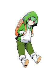 Rule 34 | backpack, bag, betamon, digimon, highres, hood, hoodie, personification, simple background, solo, white background