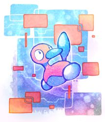 Rule 34 | abstract background, bird, commentary, commission, crayonchewer, creature, creatures (company), cyberspace, english commentary, game freak, gen 2 pokemon, looking to the side, multicolored background, nintendo, no humans, pokemon, pokemon (creature), porygon2, signature, solo