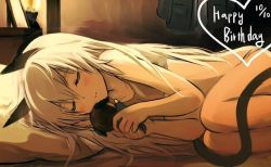 Rule 34 | 2girls, animal ears, bed, blush, cat ears, cat tail, character doll, chibi, closed eyes, gertrud barkhorn, happy birthday, helma lennartz, holding, long hair, lying, multiple girls, on bed, on side, panties, pillow, sandwich (artist), silver hair, sleeping, smile, strike witches, strike witches: suomus misfits squadron, tail, tsuchii (ramakifrau), underwear, world witches series