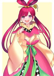 Rule 34 | 1girl, :d, bad id, bad twitter id, blush, dress, hair ornament, hairpin, highres, long dress, long hair, long sleeves, looking at viewer, magi the labyrinth of magic, neck ribbon, open mouth, pink eyes, red hair, ren kougyoku, ribbon, smile, solo, standing, twintails, very long hair, wide sleeves, yuihico