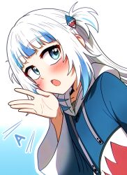 Rule 34 | 1girl, blue eyes, blue hair, blush, collarbone, ddolbang, gawr gura, highres, hololive, hololive english, long hair, long sleeves, looking at viewer, multicolored hair, open mouth, virtual youtuber, white hair