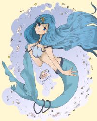 Rule 34 | 00s, 1girl, beamed quavers, blue eyes, blue hair, blush, bracelet, breasts, bubble, earrings, fins, fish tail, hair ornament, hairclip, highres, houshou hanon, jellyfish, jewelry, kura-chan, large breasts, long hair, looking at viewer, mermaid, mermaid melody pichi pichi pitch, monster girl, musical note, necklace, ponta (ponponta9), quaver, sharp sign, shell, shell bikini, smile, solo, star (symbol), star earrings, star hair ornament, tail, treble clef