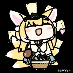Rule 34 | 1girl, :d, animal ears, animated, animated gif, arknights, artist name, bag, basket, black cat, blonde hair, blue skirt, blush, brown bag, cardigan, cat, chibi, creature on head, dithering, ear wiggle, fox ears, fox girl, fox tail, full body, glowing, heart, heixiu, holding, holding basket, kitsune, kyuubi, looping animation, lowres, luo xiaohei, multicolored hair, multiple tails, neck ribbon, on head, open cardigan, open clothes, open mouth, red ribbon, ribbon, seseren, shirt, shoulder bag, simple background, skirt, smile, solo, suzuran (arknights), suzuran (spring praise) (arknights), tail, luo xiaohei zhanji, transparent background, two-tone hair, white hair, white shirt, yellow cardigan