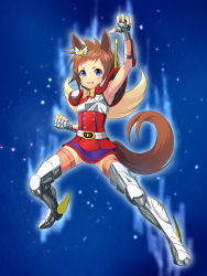 Rule 34 | 1girl, absurdres, animal ears, armor, armpits, belt, biko pegasus (umamusume), blue eyes, blush, boots, breastplate, brown hair, brown thighhighs, buttons, crossover, double-breasted, fingerless gloves, gauntlets, gloves, hand up, henshin pose, highres, horse ears, horse tail, looking at viewer, armored boots, name connection, pauldrons, pegasus seiya, saint seiya, shoulder armor, smile, solo, tail, taka (takahirokun), thigh boots, thighhighs, umamusume, wings
