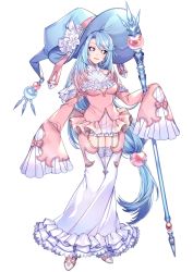 Rule 34 | 1girl, bare shoulders, black sclera, blue hair, blue headwear, blush, bow, colored sclera, creatures (company), dress, frills, game freak, garter straps, gen 8 pokemon, hatterene, katagiri hachigou, large hat, long hair, long sleeves, multicolored hair, nintendo, open mouth, pink bow, pink hair, pokemon, simple background, smile, solo, standing, thighhighs, very long hair, white background, white dress, white eyes, white thighhighs