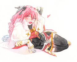 Rule 34 | 1boy, :d, arm behind head, arm support, arm up, armor, astolfo (fate), black bow, black gloves, black shirt, black skirt, black thighhighs, boots, bow, braid, buckle, cloak, commentary request, emblem, fang, fate/apocrypha, fate (series), faulds, fur-trimmed cloak, fur collar, fur trim, garter straps, gauntlets, gloves, gold trim, gorget, hair between eyes, hair bow, hair intakes, heart, highres, knee boots, long hair, long sleeves, looking at viewer, lying, male focus, miniskirt, multicolored hair, on side, open mouth, pink eyes, pink hair, shirt, simple background, single braid, skirt, smile, solo, sonira (fanfan941123), streaked hair, thighhighs, traditional media, trap, turtleneck, two-tone hair, white background, white cloak, white footwear, white hair, zettai ryouiki