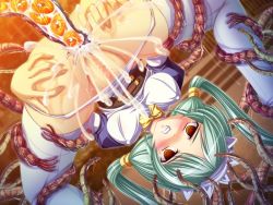 Rule 34 | anal, ass, ass grab, blush, brown eyes, censored, empty eyes, covered erect nipples, green hair, implantation, impregnation, legs over head, lusterise, maid, mini envy, rolling eyes, saikyou mahou shoujo arina, spread legs, tentacles, twintails