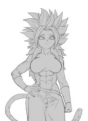 Rule 34 | 1girl, abs, absurdres, alternate universe, bracelet, breasts, caulifla, dragon ball, dragon ball super, dragonball z, highres, jewelry, large breasts, muscular, muscular female, navel, smile, spiked hair, super saiyan, super saiyan 4, tail, zequung, zquung
