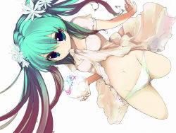 Rule 34 | 1girl, clothes lift, crystal ball, artistic error, fk, green hair, highres, panties, skirt, skirt lift, solo, twintails, underwear