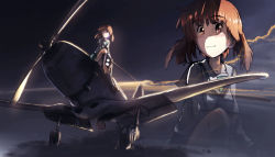 Rule 34 | 1girl, :o, aircraft, airplane, black neckerchief, black socks, blouse, brown eyes, brown footwear, brown hair, closed mouth, cloud, cloudy sky, commentary request, day, girls und panzer, green skirt, hat, unworn hat, unworn headwear, highres, holding, holding clothes, holding hat, horizon, knee up, loafers, long sleeves, looking at viewer, miniskirt, neckerchief, nishizumi miho, ooarai school uniform, outdoors, partial commentary, pleated skirt, sailor collar, school uniform, serafuku, shirt, shoes, short hair, skirt, sky, smile, socks, solo, torise kai, twilight, vehicle focus, vehicle request, white sailor collar, white shirt, zoom layer