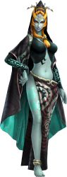 Rule 34 | 1girl, barefoot, breasts, colored sclera, full body, highres, hyrule warriors, lips, looking at viewer, midna, midna (true), navel, nintendo, official art, orange hair, red eyes, spoilers, the legend of zelda, the legend of zelda: twilight princess, transparent background, yellow sclera