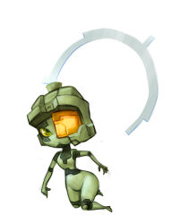 Rule 34 | 1girl, colored sclera, colored skin, cosplay, drawfag, green eyes, green skin, halo (game), halo (series), helmet, mario grant, master chief, master chief (cosplay), midna, narrow waist, nintendo, parody, scouter, solo, style parody, the legend of zelda, the legend of zelda: twilight princess, yellow sclera