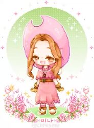 Rule 34 | 1girl, animated, belt, blush, brown eyes, brown hair, digimon, female focus, flower, hat, long hair, looking at viewer, open mouth, pixel art, smile, solo, tachikawa mimi, video