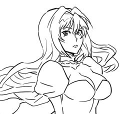 Rule 34 | bad id, bb (baalbuddy), breasts, cleavage, collar, greyscale, inactive account, large breasts, long hair, monochrome, puffy sleeves, sekirei, solo, tsukiumi, very long hair