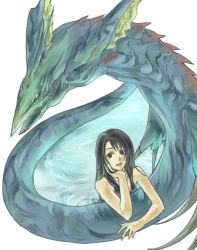 Rule 34 | 1girl, black hair, breasts, final fantasy, final fantasy viii, leviathan (final fantasy), long hair, looking at viewer, open mouth, rinoa heartilly, smile