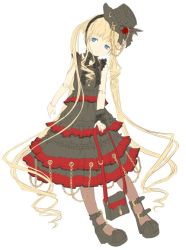 Rule 34 | 00s, alternate costume, bag, blunt bangs, brown pantyhose, chin strap, doll joints, dress, full body, goth fashion, gothic lolita, handbag, hat, holding, holding bag, joints, lolita fashion, long hair, mini hat, mini top hat, pantyhose, rozen maiden, sabamu, shinku, simple background, solo, standing, top hat, unfinished, very long hair, white background