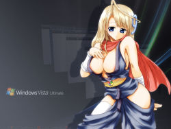 Rule 34 | 1girl, blonde hair, blue eyes, breasts, cape, cleavage, gloves, large breasts, os-tan, solo, thighhighs, vista-tan, wallpaper