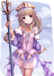 Rule 34 | 1girl, absurdres, atelier (series), atelier totori, bare shoulders, blue sleeves, brown hair, demimushi, detached sleeves, dress, hat, highres, huge filesize, long hair, open mouth, see-through, skirt, solo, staff, totooria helmold