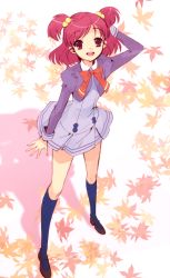 Rule 34 | 00s, 1girl, absurdres, dress, hair bobbles, hair ornament, highres, ito noizi, kneehighs, official art, open mouth, pink eyes, pink hair, precure, puffy sleeves, purple skirt, red eyes, red hair, ribbon, school uniform, skirt, smile, socks, solo, twintails, two side up, yes! precure 5, yumehara nozomi
