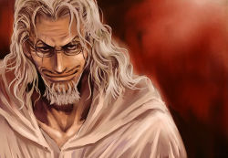 Rule 34 | 1boy, arisue kanako, beard, cloak, facial hair, glasses, looking at viewer, male focus, one piece, scar, silvers rayleigh, simple background, solo