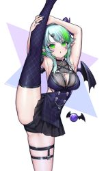 Rule 34 | 1girl, :o, absurdres, apricot the lich, apricot the lich (1st costume), bat wings, breasts, bsapricot, commentary, english commentary, green eyes, highres, indie virtual youtuber, looking at viewer, medium breasts, nail polish, open mouth, solo, split, standing, standing on one leg, standing split, virtual youtuber, white background, wings