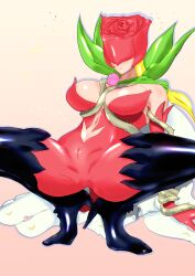 Rule 34 | 1girl, absurdres, cape, covered eyes, digimon, digimon (creature), female focus, flower, highres, mask, petals, rosemon, solo, spread legs