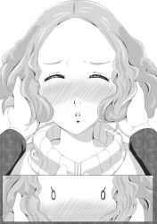 Rule 34 | 10s, 1girl, amamiya ren, bloo-ocean, blush, close-up, closed eyes, comic, greyscale, hand in another&#039;s hair, highres, looking at viewer, monochrome, o o, okumura haru, parted lips, persona, persona 5, pov, short hair, silent comic, solo focus, sweater