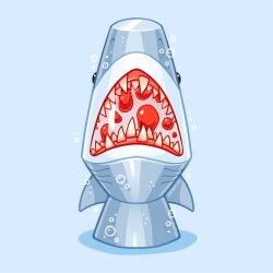 Rule 34 | artist name, blue background, bubble, charongess, commentary, english commentary, lava lamp, no humans, original, shark, sharp teeth, simple background, teeth