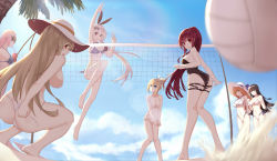 Rule 34 | 6+girls, ass, ball, beach volleyball, bikini, black hair, blonde hair, blurry, breasts, brown hair, cleavage, day, depth of field, five-seven (cruise queen) (girls&#039; frontline), five-seven (girls&#039; frontline), girls&#039; frontline, hat, highres, long hair, m37 (girls&#039; frontline), m37 (summer parader) (girls&#039; frontline), mag (mag42), multiple girls, ntw-20 (girls&#039; frontline), ntw-20 (op. blazing sun) (girls&#039; frontline), official alternate costume, pink hair, playing sports, ponytail, purple eyes, springfield (girls&#039; frontline), springfield (stirring mermaid) (girls&#039; frontline), sun hat, suomi (girls&#039; frontline), suomi (midsummer pixie) (girls&#039; frontline), swimsuit, type 95 (girls&#039; frontline), type 95 (summer cicada) (girls&#039; frontline), volleyball, volleyball (object), volleyball net, wa2000 (girls&#039; frontline), wa2000 (op. manta ray) (girls&#039; frontline), wardrobe malfunction