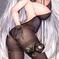 Rule 34 | 1girl, ass, azur lane, backless leotard, between breasts, breasts, cleavage, hand on own ass, kl501, large breasts, leotard, long hair, mole, mole on breast, money, pantyhose, pole, prinz eugen (azur lane), silver hair, solo, stripper pole, thigh strap, thighband pantyhose, very long hair