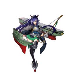 Rule 34 | 1girl, armor, black kimono, black thighhighs, blue hair, bow, bow (weapon), cannon, closed mouth, flight deck, full body, green skirt, hair ornament, holding, holding bow (weapon), holding weapon, japanese clothes, kimono, long hair, long sleeves, looking at viewer, machinery, miyazakisoul, obi, official art, pleated skirt, ponytail, purple eyes, sash, shinano (aircraft carrier), shinano (warship girls r), skirt, smokestack, standing, standing on one leg, thighhighs, transparent background, turret, very long hair, warship girls r, weapon, wide sleeves, zettai ryouiki