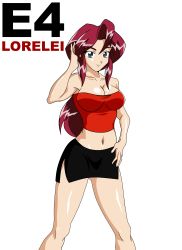 Rule 34 | 1girl, absurdres, bare legs, breasts, cleavage, creatures (company), female focus, formal, game freak, highres, large breasts, long legs, lorelei (pokemon), midriff, miniskirt, nintendo, pencil skirt, pokemon, pokemon (anime), pokemon (classic anime), ponytail, red hair, self-upload, skirt, skirt suit, solo, strapless, suit, tube top