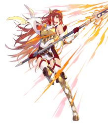 Rule 34 | 1girl, armor, bare shoulders, belt, boots, breastplate, cordelia (fire emblem), dress, female focus, fire emblem, fire emblem awakening, fire emblem heroes, full body, garter straps, gloves, highres, holding, holding polearm, holding spear, holding weapon, katou itsuwa, matching hair/eyes, nintendo, official art, open mouth, polearm, red eyes, red hair, scarf, short dress, shoulder armor, solo, spear, thigh boots, thighhighs, thighs, transparent background, weapon, white scarf, white thighhighs, zettai ryouiki