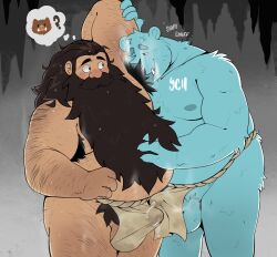 2boys absurdres arm_up armpit_hair armpit_hair_peek bara beard big_belly blush boar bulge bulge_press bulges_touching cowboy_shot dungeon_meshi dwarf erection erection_under_clothes excessive_armpit_hair excessive_pubic_hair facial_hair fat fat_man fundoshi furry furry_male furry_with_non-furry hairy highres interspecies japanese_clothes knuckle_hair large_pectorals licking licking_armpit long_beard looking_at_another male_focus male_pubic_hair multiple_boys mustache nipples original pectorals penis precum precum_through_clothes pubic_hair senshi_(dungeon_meshi) smelling_armpit sparse_ass_hair sparse_chest_hair sparse_navel_hair spazz_bear standing sweat thick_arm_hair thick_leg_hair thick_mustache thought_bubble uncensored very_hairy very_long_beard very_sweaty yaoi ych_commission