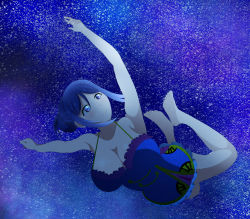 Rule 34 | 1girl, absurdres, alternate hairstyle, artist name, artist request, bare legs, bare shoulders, barefoot, blue dress, blue hair, blue skirt, blush, breasts, cleavage, collarbone, dress, feet, female focus, fish, floating, full body, hair between eyes, highres, long hair, looking at viewer, love live!, love live! sunshine!!, matsuura kanan, medium breasts, ocean, outstretched arms, parted lips, ponytail, purple eyes, short hair, skirt, smile, solo, underwater, urei you