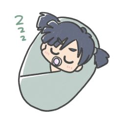 Rule 34 | 1girl, aged down, baby, black hair, closed eyes, ferret-san, kantai collection, pacifier, short hair, simple background, sleeping, solo, souryuu (kancolle), twintails, white background, zzz